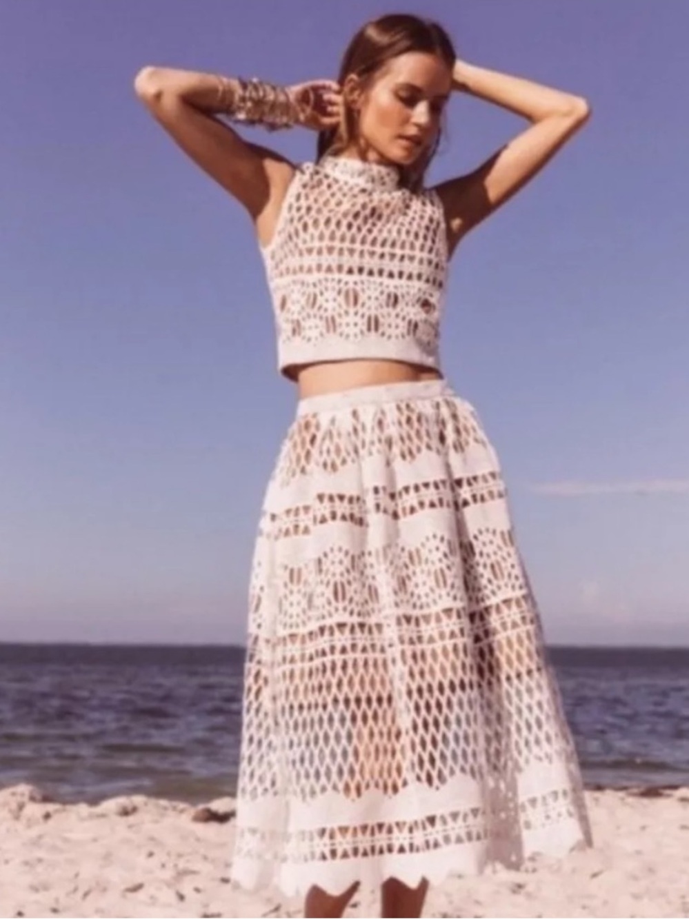 NWT Free People x Ministry of Style Demure 2-Piece Crochet Lace Skirt Set/Dress